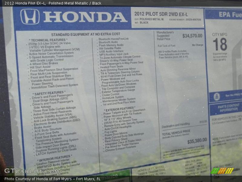 Polished Metal Metallic / Black 2012 Honda Pilot EX-L