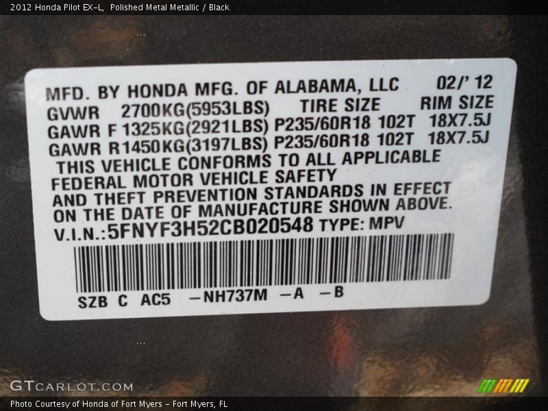 Polished Metal Metallic / Black 2012 Honda Pilot EX-L