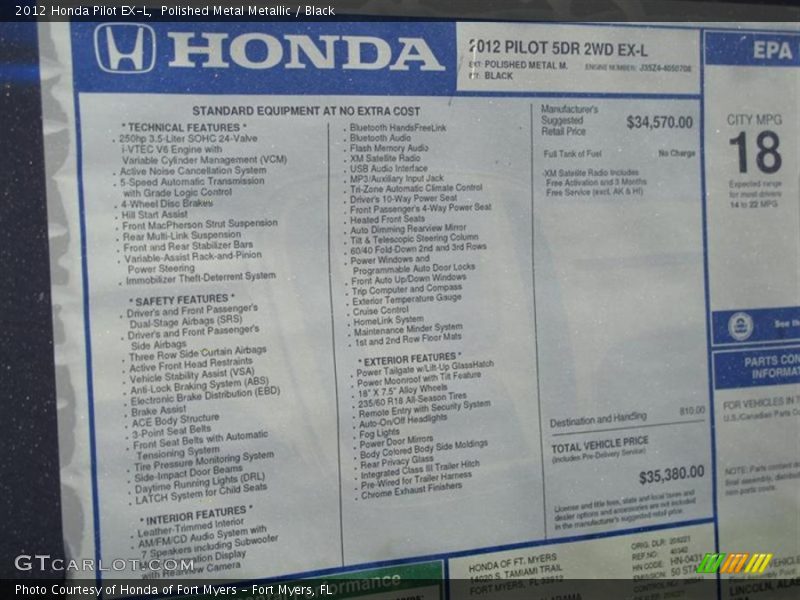 Polished Metal Metallic / Black 2012 Honda Pilot EX-L