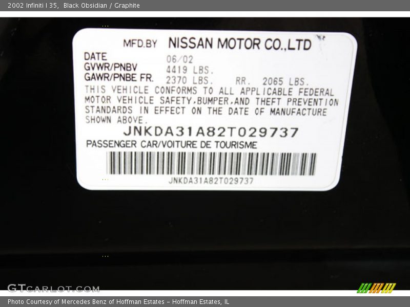 Black Obsidian / Graphite 2002 Infiniti I 35