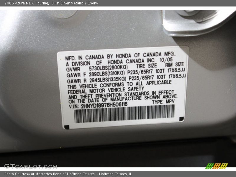 Billet Silver Metallic / Ebony 2006 Acura MDX Touring