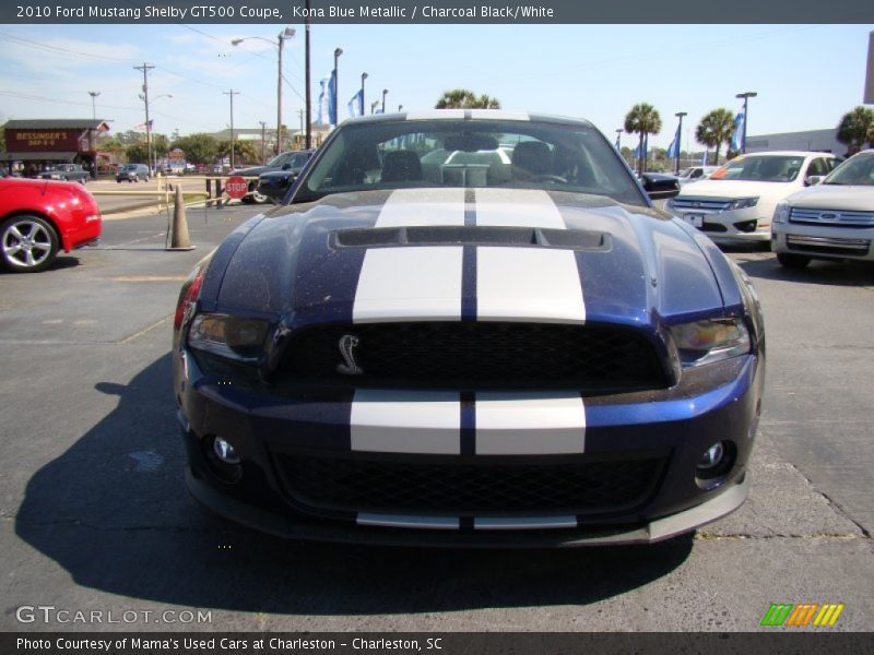 Kona Blue Metallic / Charcoal Black/White 2010 Ford Mustang Shelby GT500 Coupe
