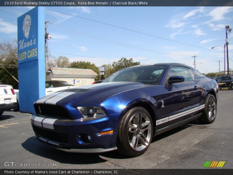 Kona Blue Metallic / Charcoal Black/White 2010 Ford Mustang Shelby GT500 Coupe