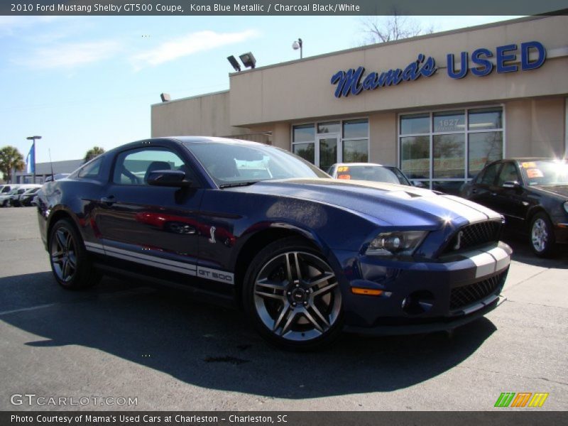 Kona Blue Metallic / Charcoal Black/White 2010 Ford Mustang Shelby GT500 Coupe