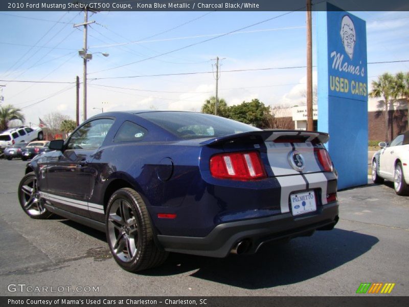Kona Blue Metallic / Charcoal Black/White 2010 Ford Mustang Shelby GT500 Coupe