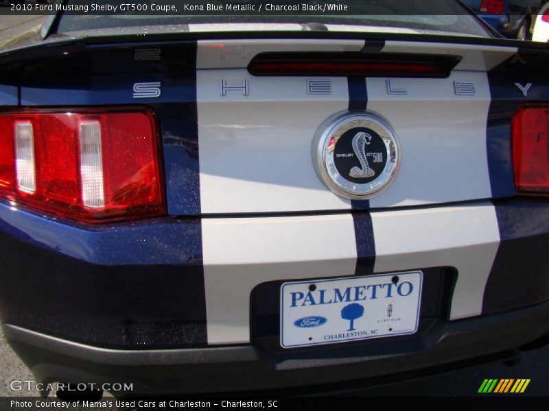 Kona Blue Metallic / Charcoal Black/White 2010 Ford Mustang Shelby GT500 Coupe