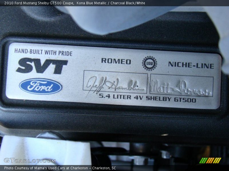 Info Tag of 2010 Mustang Shelby GT500 Coupe