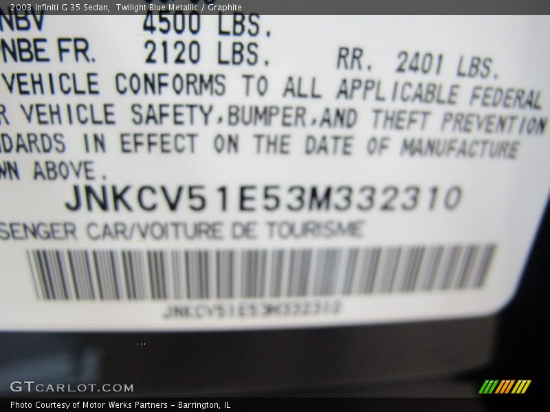 Twilight Blue Metallic / Graphite 2003 Infiniti G 35 Sedan