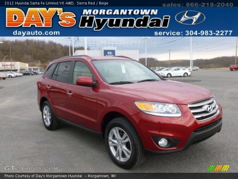 Sierra Red / Beige 2012 Hyundai Santa Fe Limited V6 AWD