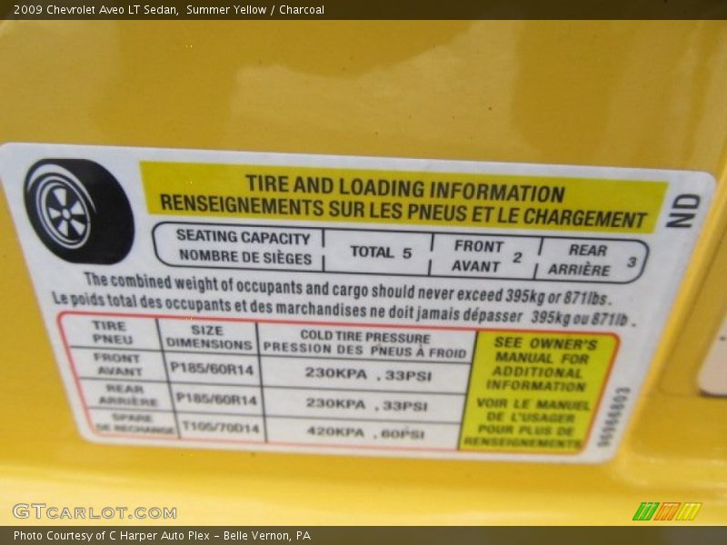 Summer Yellow / Charcoal 2009 Chevrolet Aveo LT Sedan