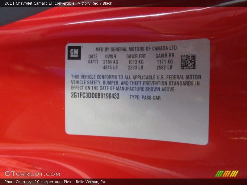 Victory Red / Black 2011 Chevrolet Camaro LT Convertible