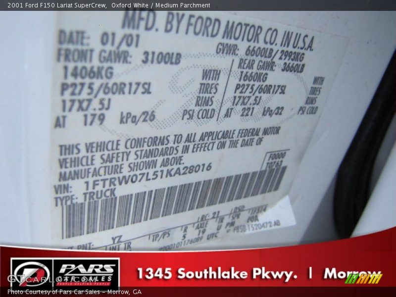 Oxford White / Medium Parchment 2001 Ford F150 Lariat SuperCrew