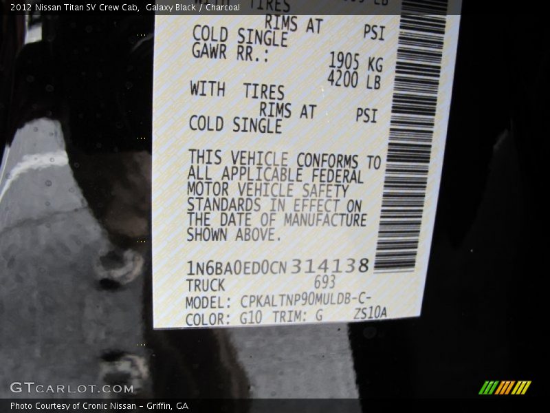 Galaxy Black / Charcoal 2012 Nissan Titan SV Crew Cab