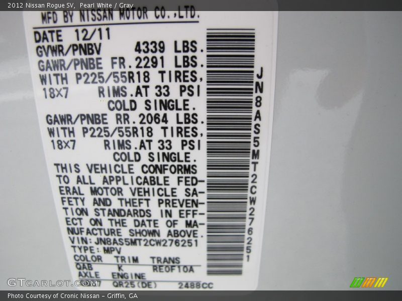 Pearl White / Gray 2012 Nissan Rogue SV