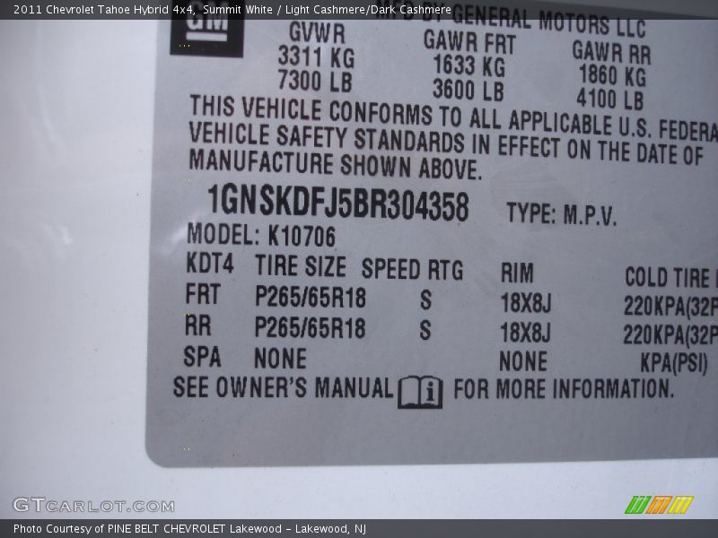Summit White / Light Cashmere/Dark Cashmere 2011 Chevrolet Tahoe Hybrid 4x4