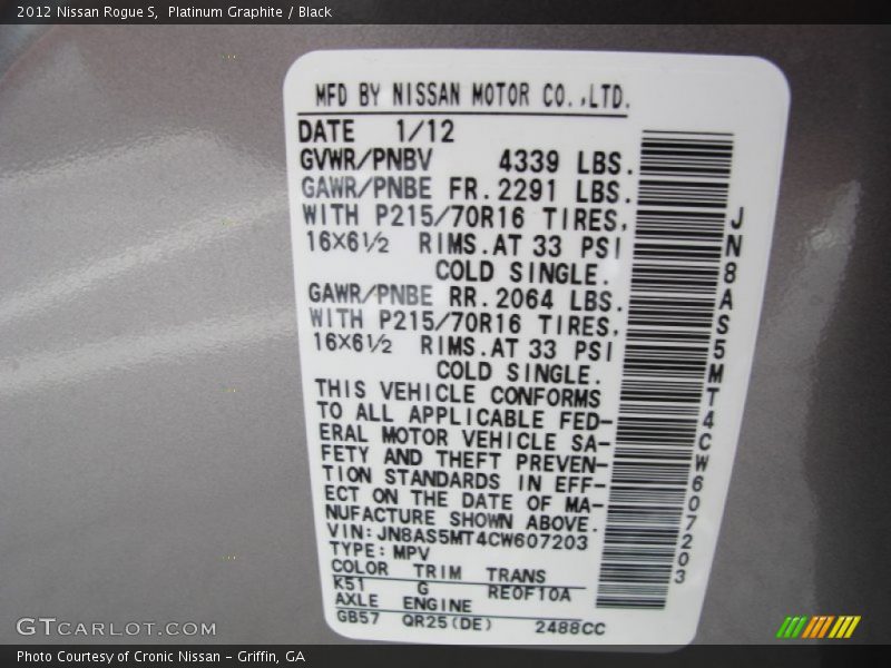 2012 Rogue S Platinum Graphite Color Code K51