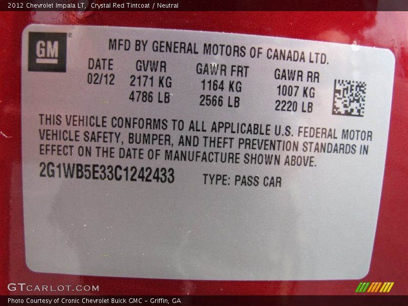 Crystal Red Tintcoat / Neutral 2012 Chevrolet Impala LT