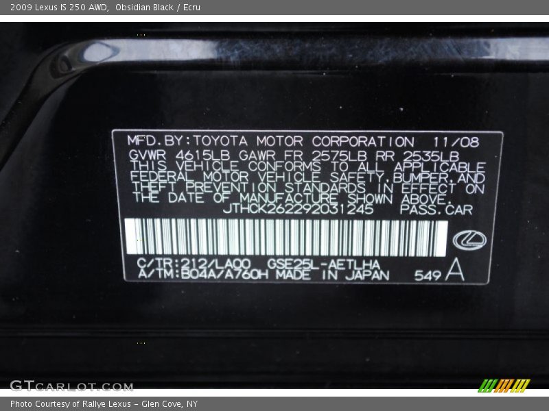 Obsidian Black / Ecru 2009 Lexus IS 250 AWD