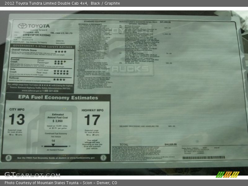  2012 Tundra Limited Double Cab 4x4 Window Sticker