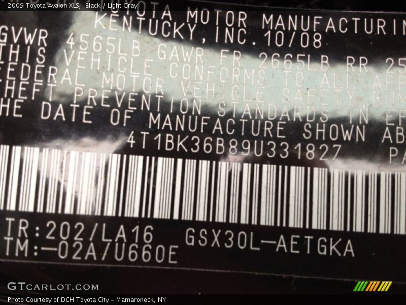 Black / Light Gray 2009 Toyota Avalon XLS