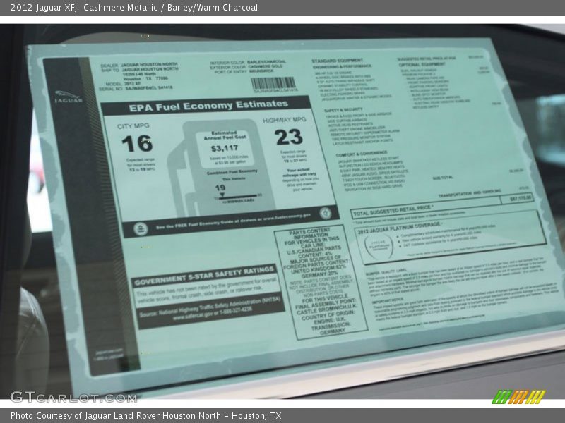  2012 XF  Window Sticker