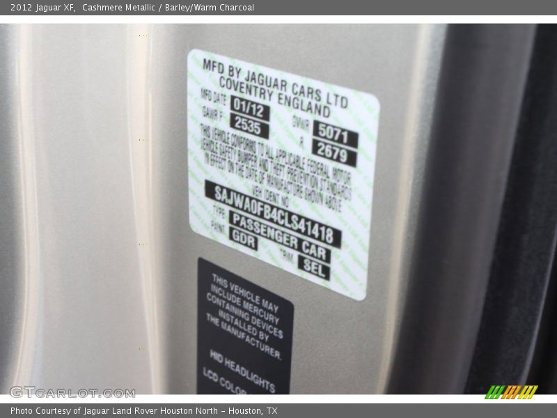 2012 XF  Cashmere Metallic Color Code GDR