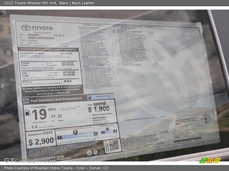 Black / Black Leather 2012 Toyota 4Runner SR5 4x4