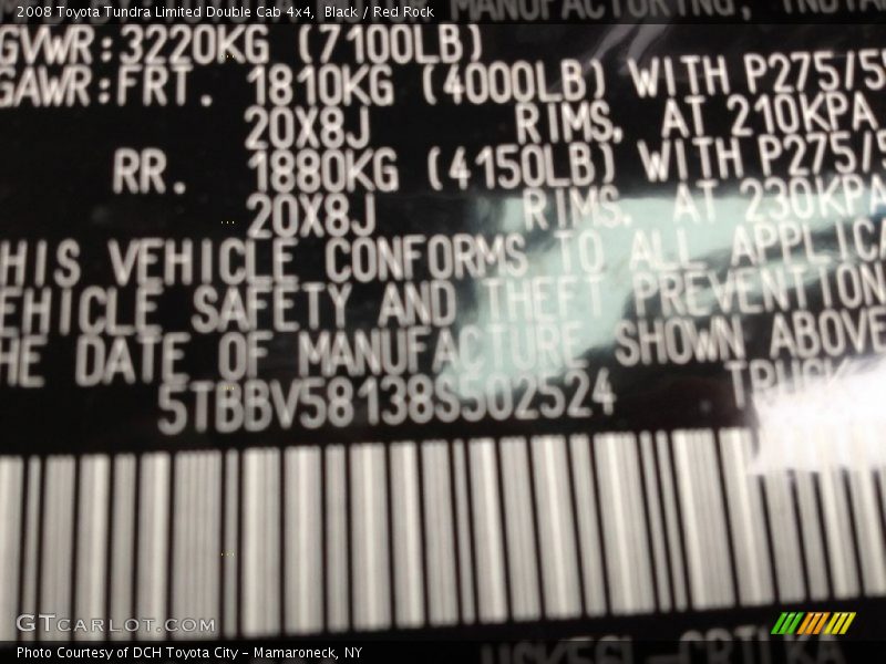 Black / Red Rock 2008 Toyota Tundra Limited Double Cab 4x4