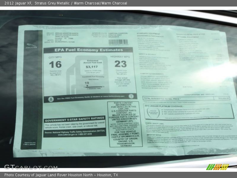  2012 XF  Window Sticker