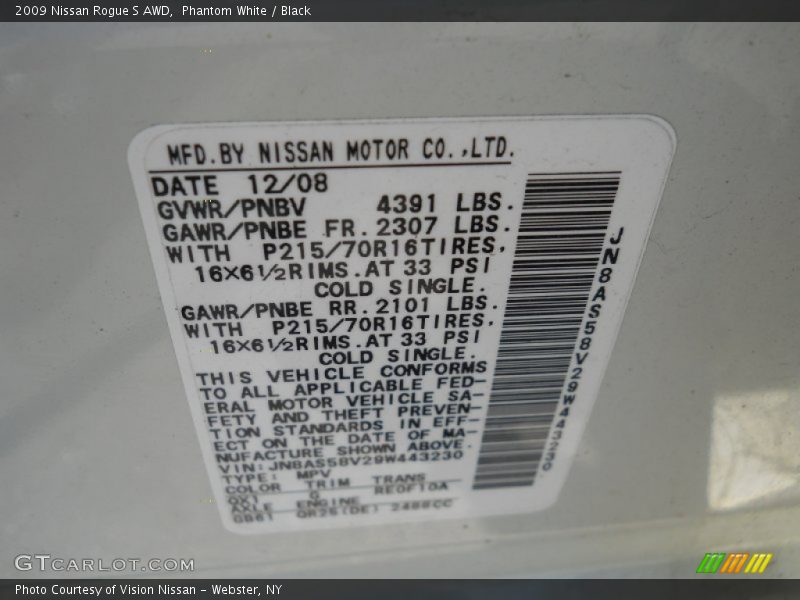 2009 Rogue S AWD Phantom White Color Code QX1