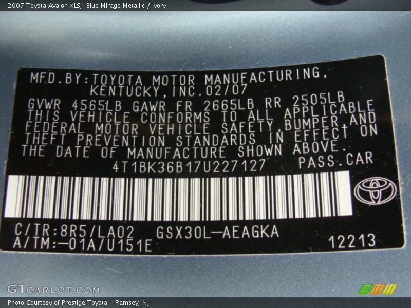 2007 Avalon XLS Blue Mirage Metallic Color Code 8R5