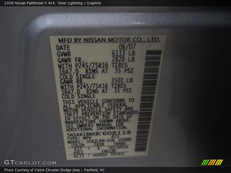 2008 Pathfinder S 4x4 Silver Lightning Color Code K12
