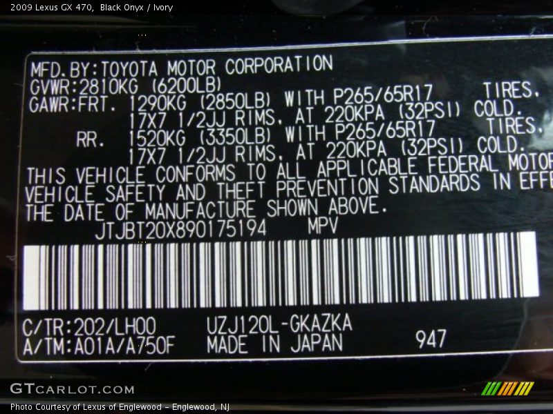 Black Onyx / Ivory 2009 Lexus GX 470