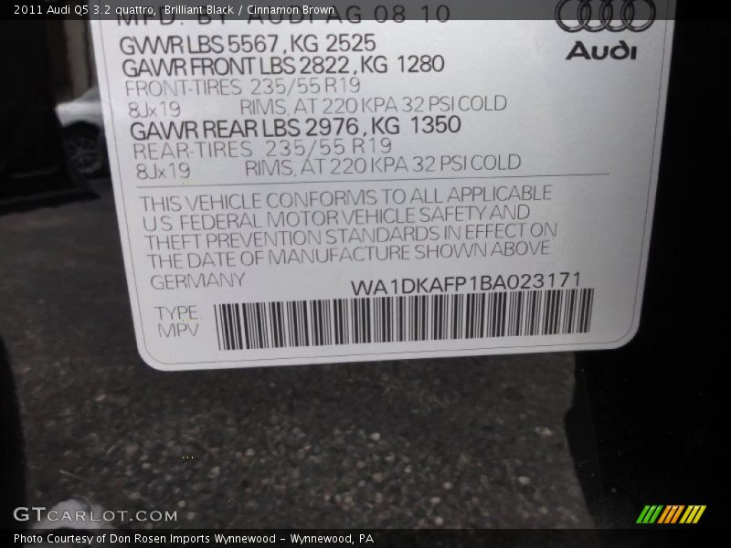 Brilliant Black / Cinnamon Brown 2011 Audi Q5 3.2 quattro