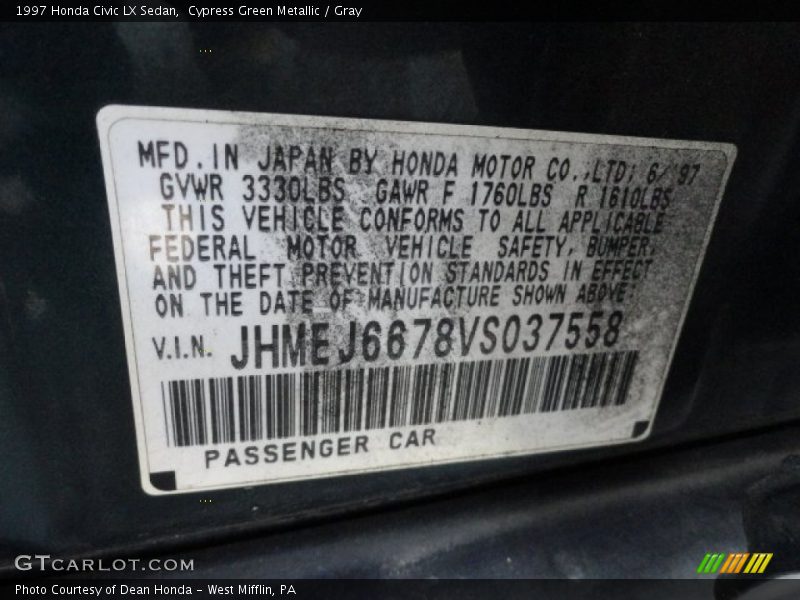 Cypress Green Metallic / Gray 1997 Honda Civic LX Sedan