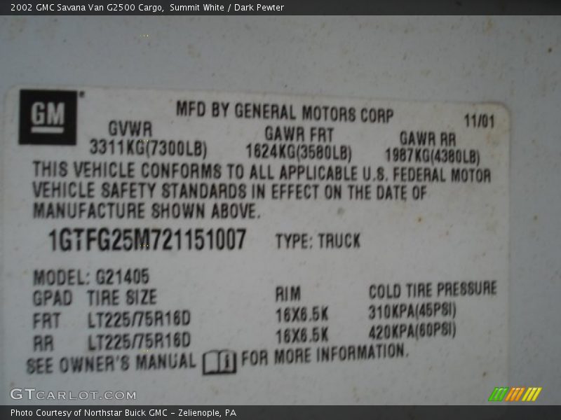 Summit White / Dark Pewter 2002 GMC Savana Van G2500 Cargo