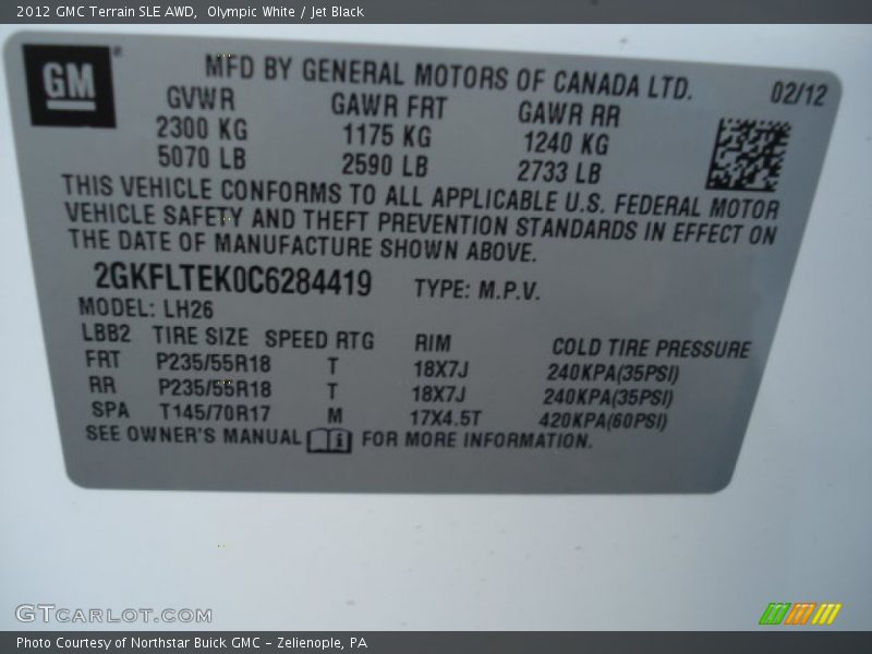 Olympic White / Jet Black 2012 GMC Terrain SLE AWD
