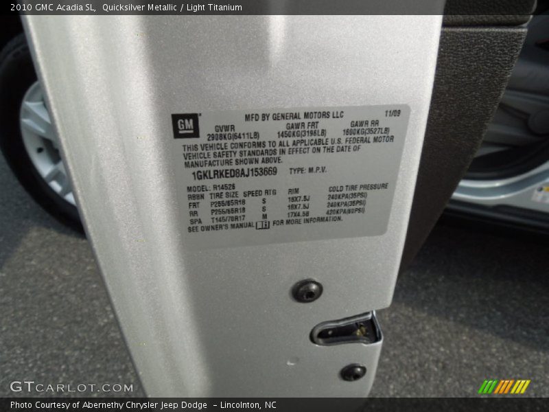Quicksilver Metallic / Light Titanium 2010 GMC Acadia SL
