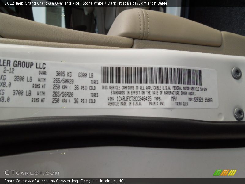 Stone White / Dark Frost Beige/Light Frost Beige 2012 Jeep Grand Cherokee Overland 4x4