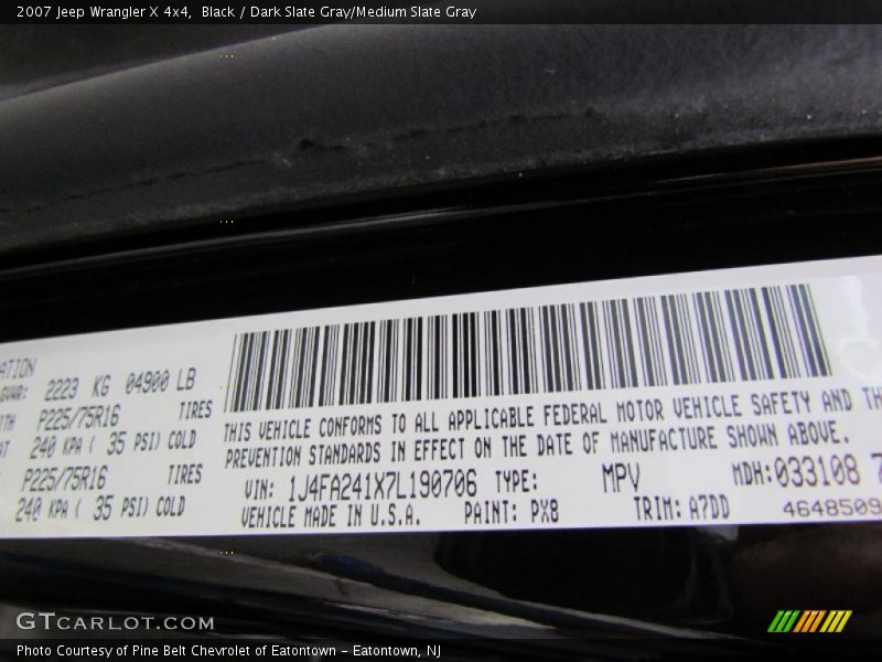 2007 Wrangler X 4x4 Black Color Code PX8