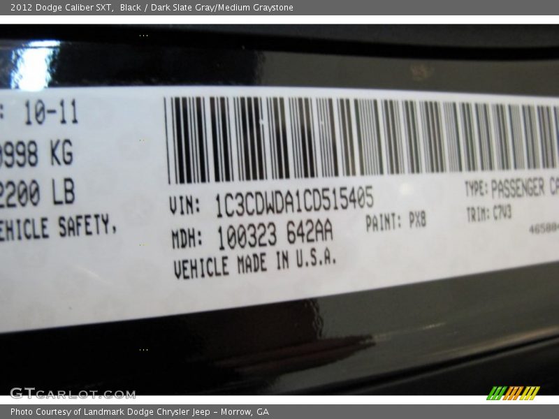 2012 Caliber SXT Black Color Code PX8