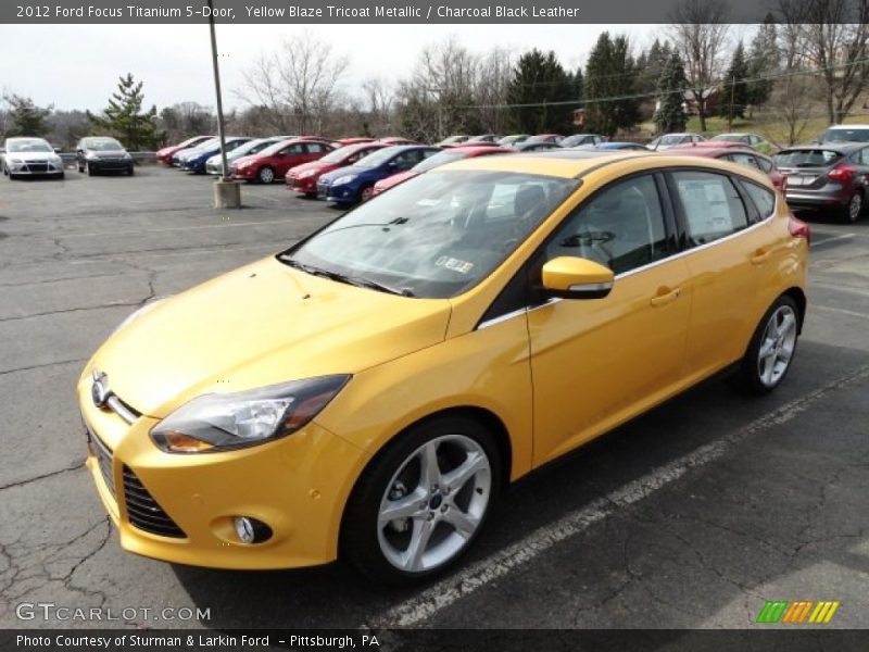 Yellow Blaze Tricoat Metallic / Charcoal Black Leather 2012 Ford Focus Titanium 5-Door