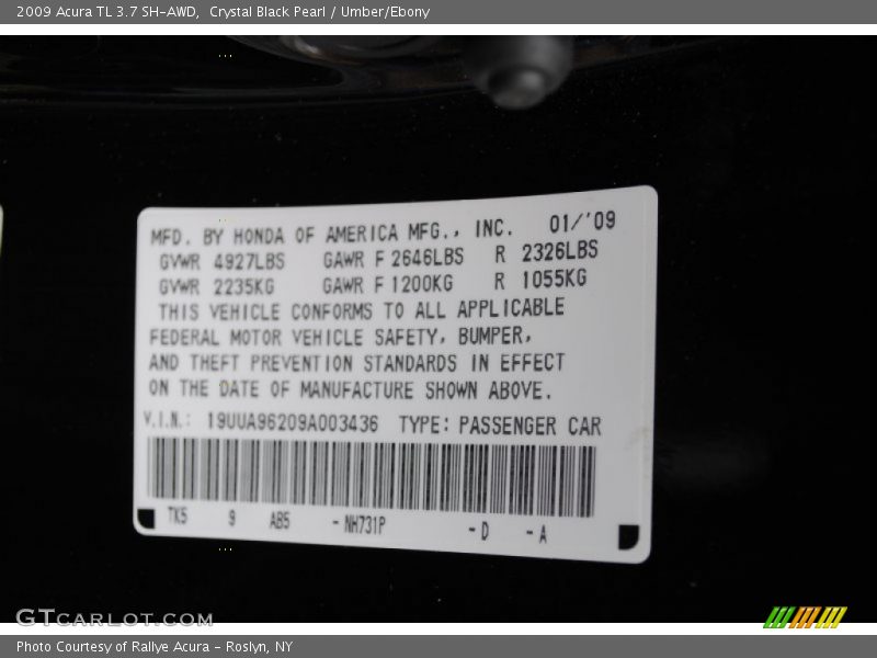 Crystal Black Pearl / Umber/Ebony 2009 Acura TL 3.7 SH-AWD