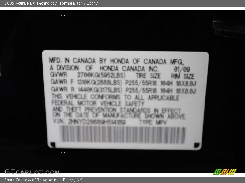 Formal Black / Ebony 2009 Acura MDX Technology