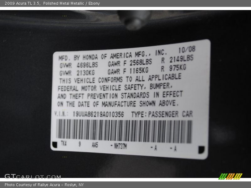 Polished Metal Metallic / Ebony 2009 Acura TL 3.5