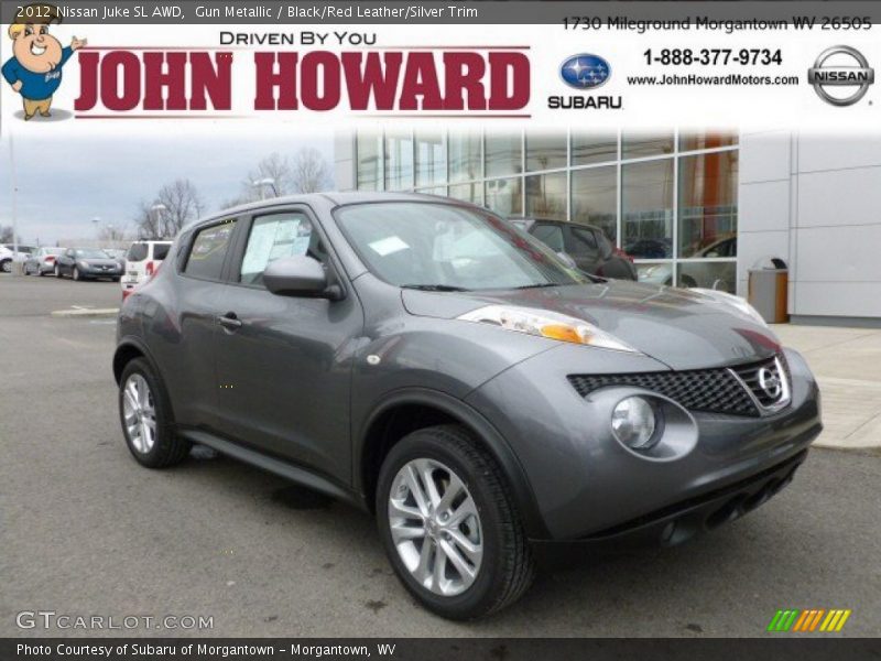 Gun Metallic / Black/Red Leather/Silver Trim 2012 Nissan Juke SL AWD