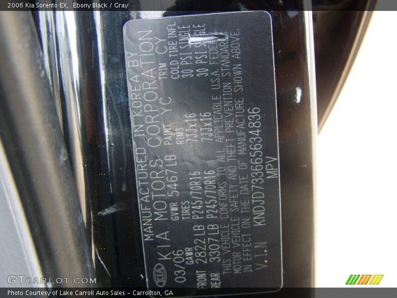 Ebony Black / Gray 2006 Kia Sorento EX