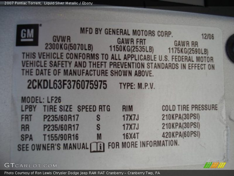 Liquid Silver Metallic / Ebony 2007 Pontiac Torrent