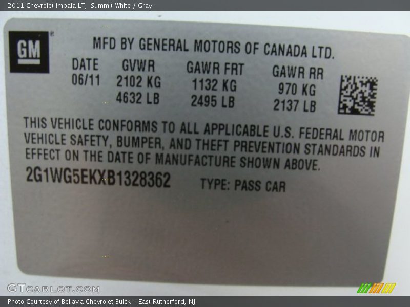 Summit White / Gray 2011 Chevrolet Impala LT