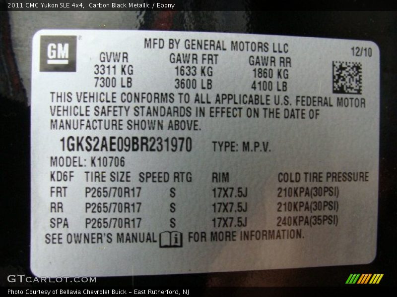 Carbon Black Metallic / Ebony 2011 GMC Yukon SLE 4x4